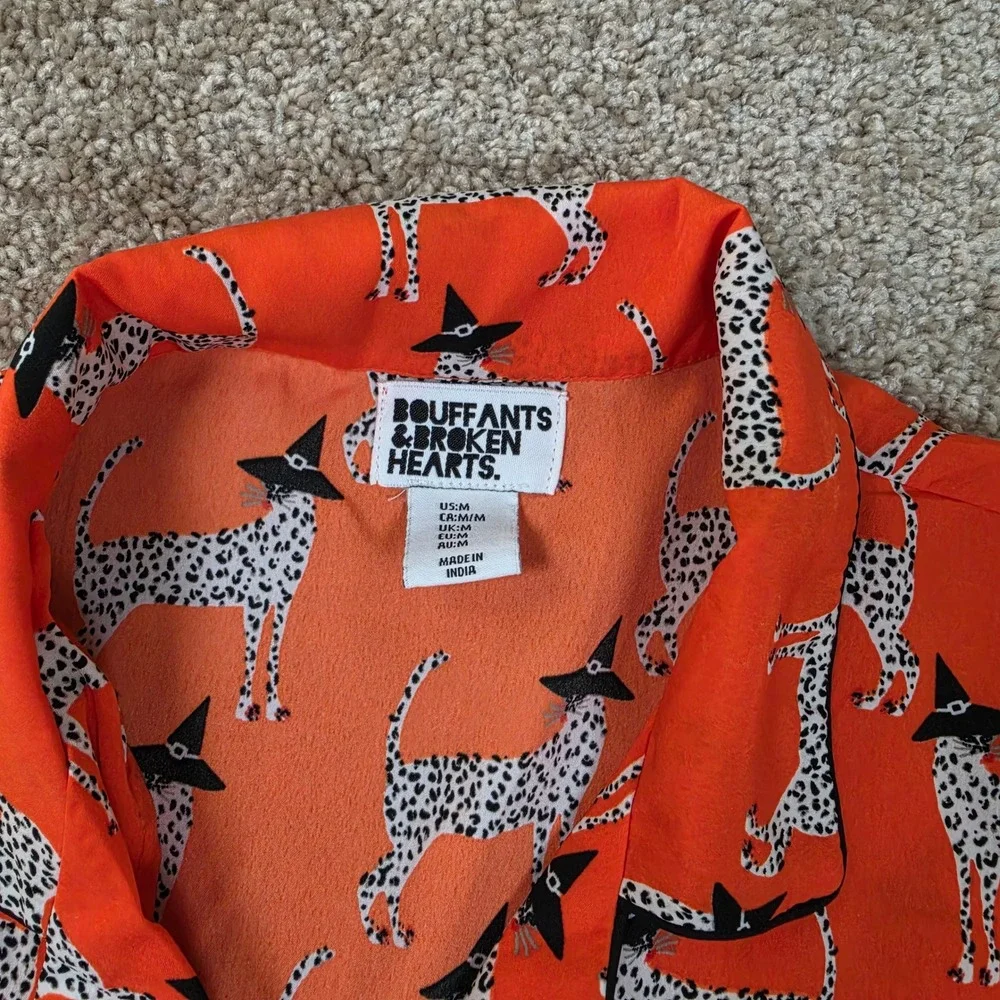 Bouffants & Broken Hearts Pajama Set Orange Witch Hat Cheetah Halloween Medium